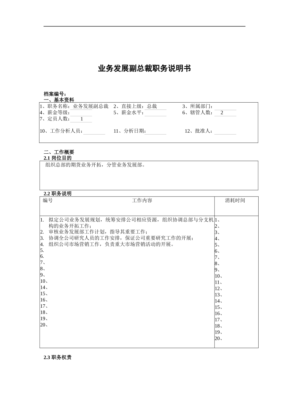 某公司总部业务发展副总裁职务说明书_第1页