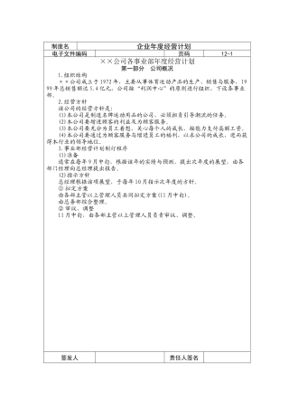 某公司各事业部年度经营计划