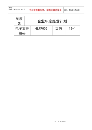 某体育运动用品企业年度经营计划
