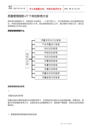 某公司质量管理部的岗位职责大全