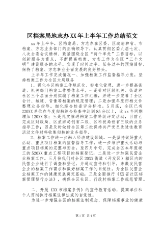 区档案局地志办上半年工作总结范文