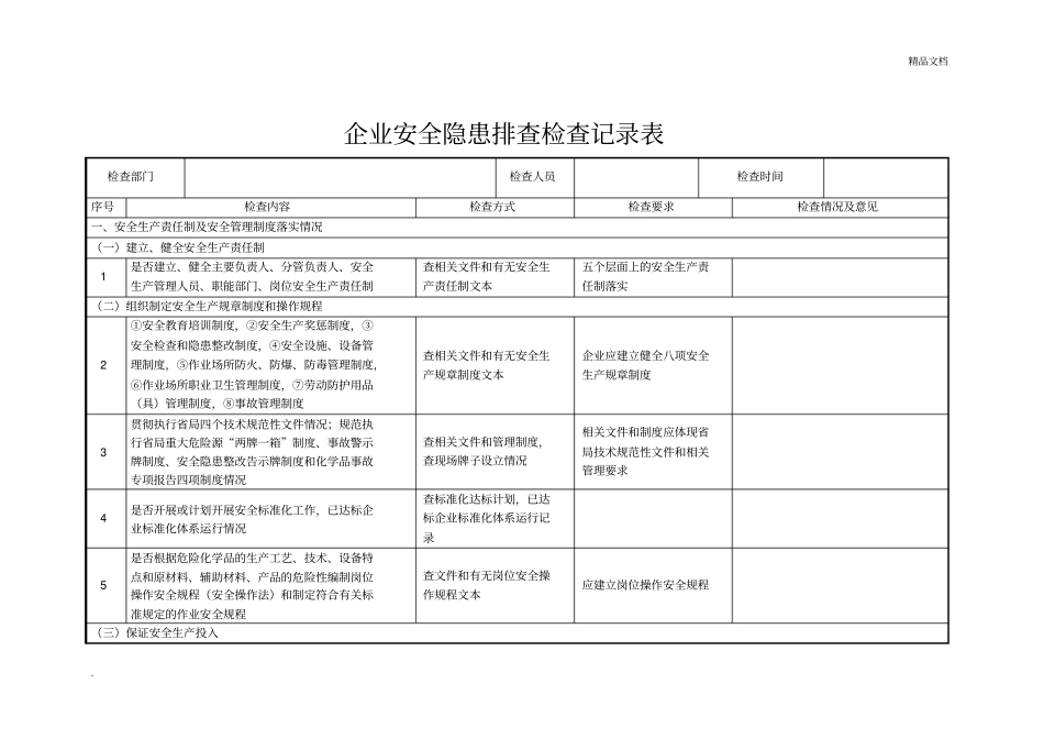 企业安全隐患排查检查记录表_第1页