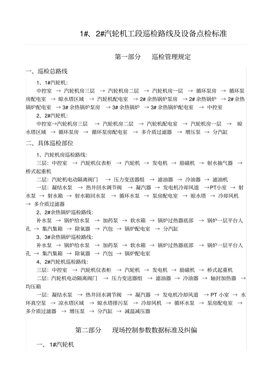 1#、2#汽轮机工段巡检路线及设备点检标准_第1页