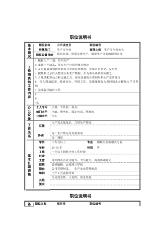 某公司非管理岗位职位说明书