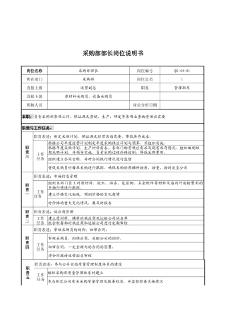 某公司采购部部长岗位说明书