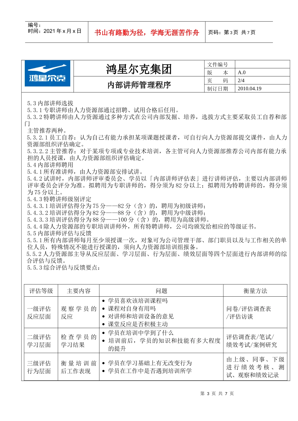某体育用品公司内部培训师管理方案_第3页