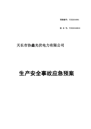 某光伏电力有限公司生产安全事故应急预案