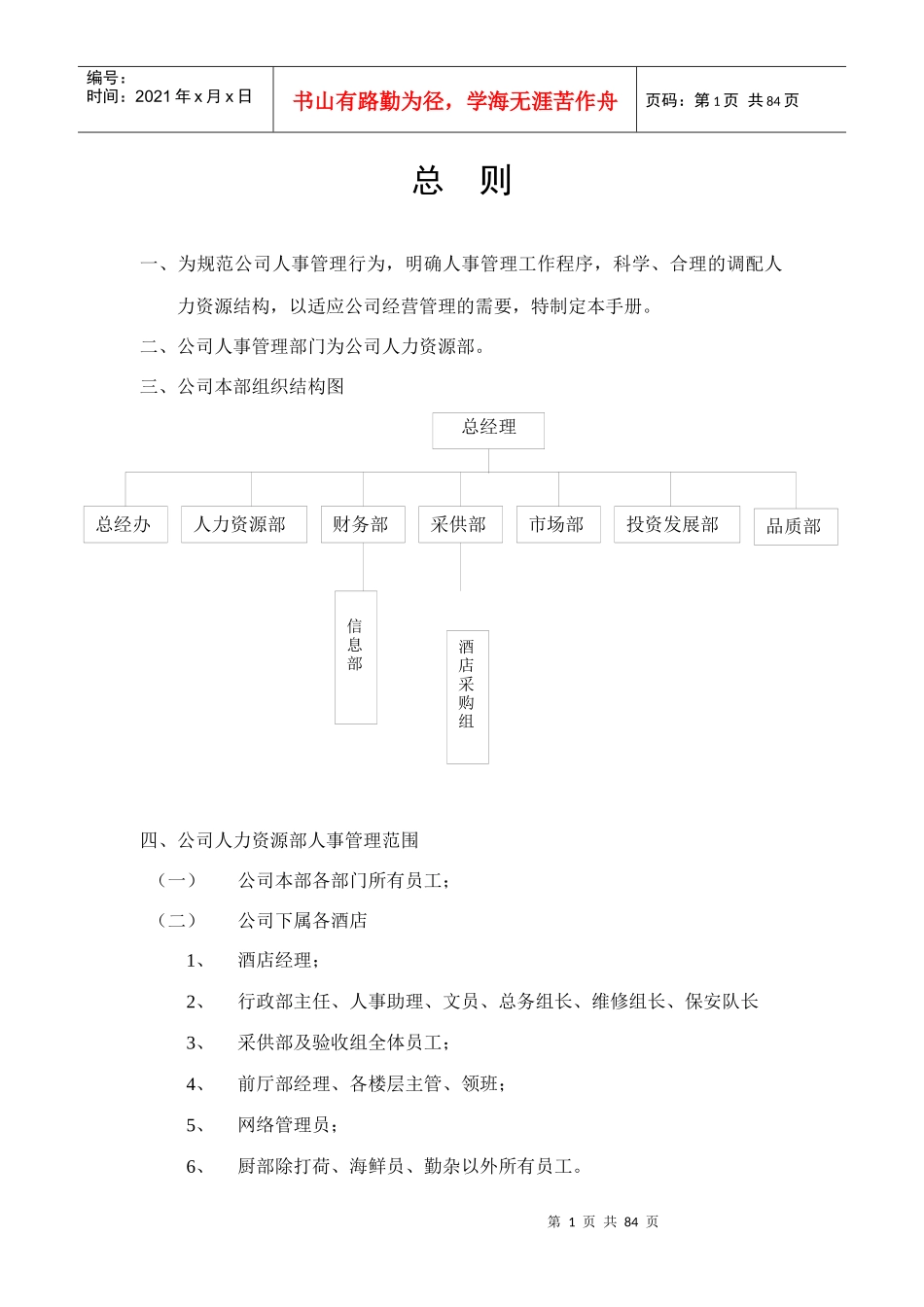 某公司人事管理手册(DOC 80页)_第1页