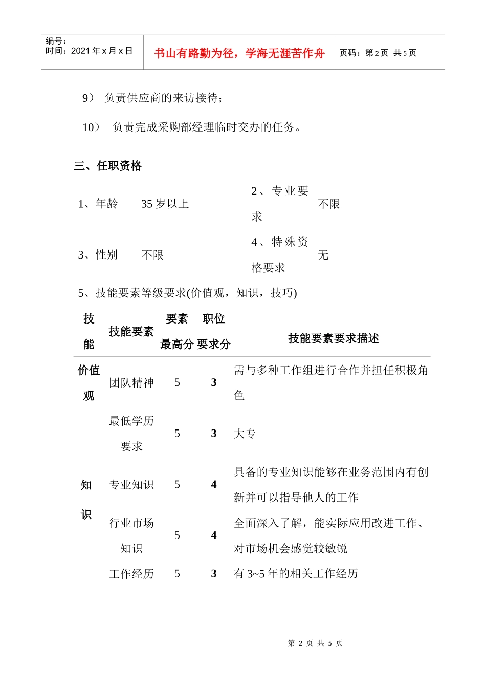 某公司采购部废钢采购主管职位说明书_第2页