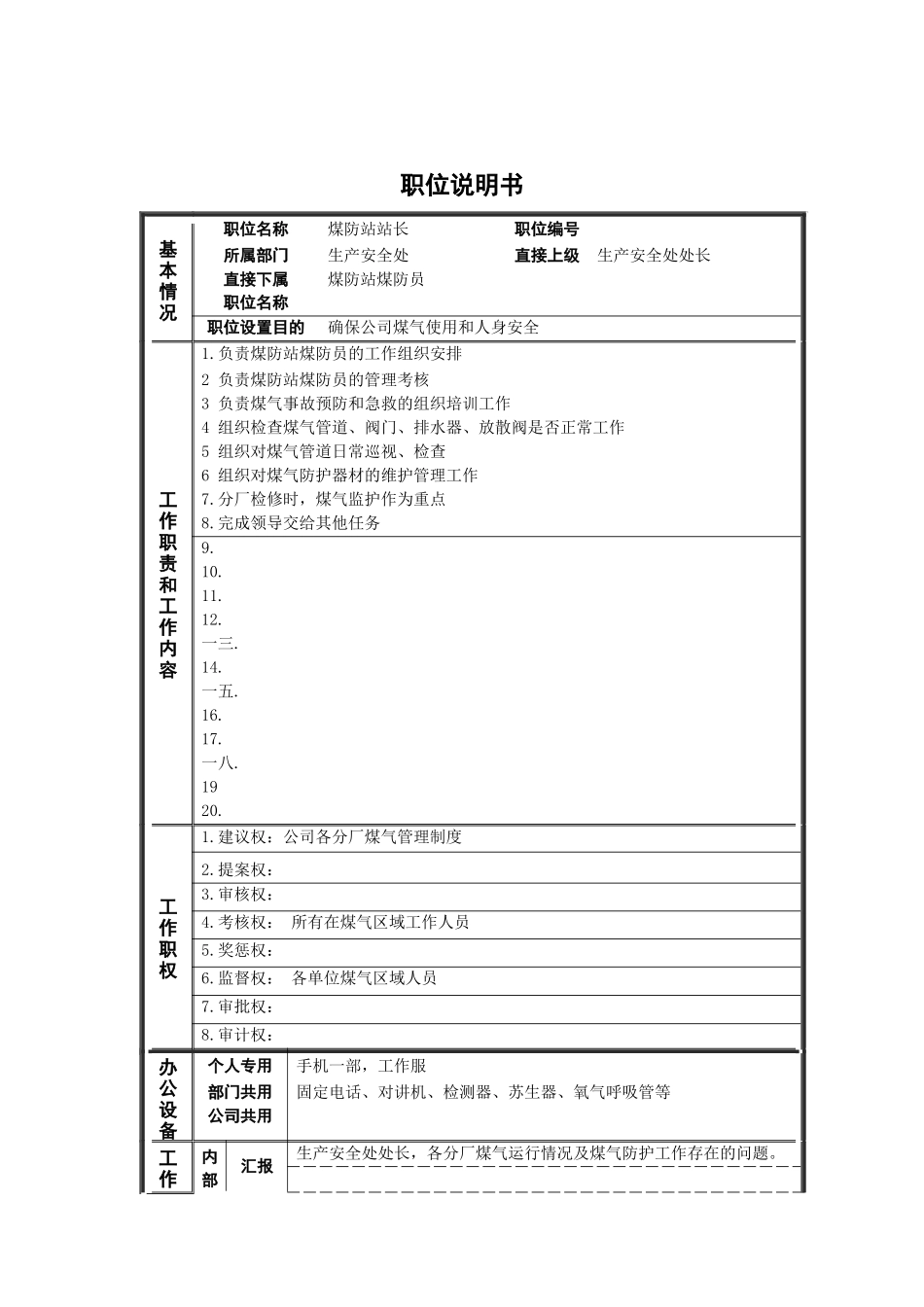 某公司管理岗位职位说明书_第1页