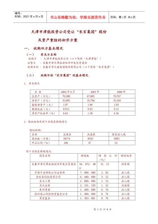 某公司资产重组的初步方案