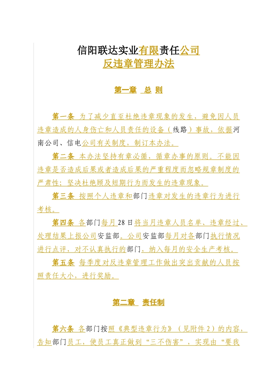 某公司反违章管理办法_第1页