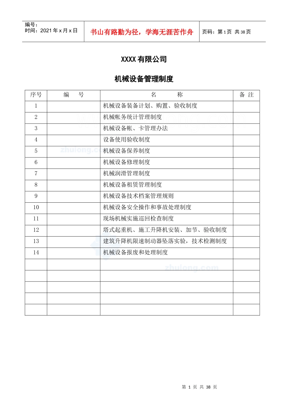 某公司机械设备各类管理制度_secret_第1页