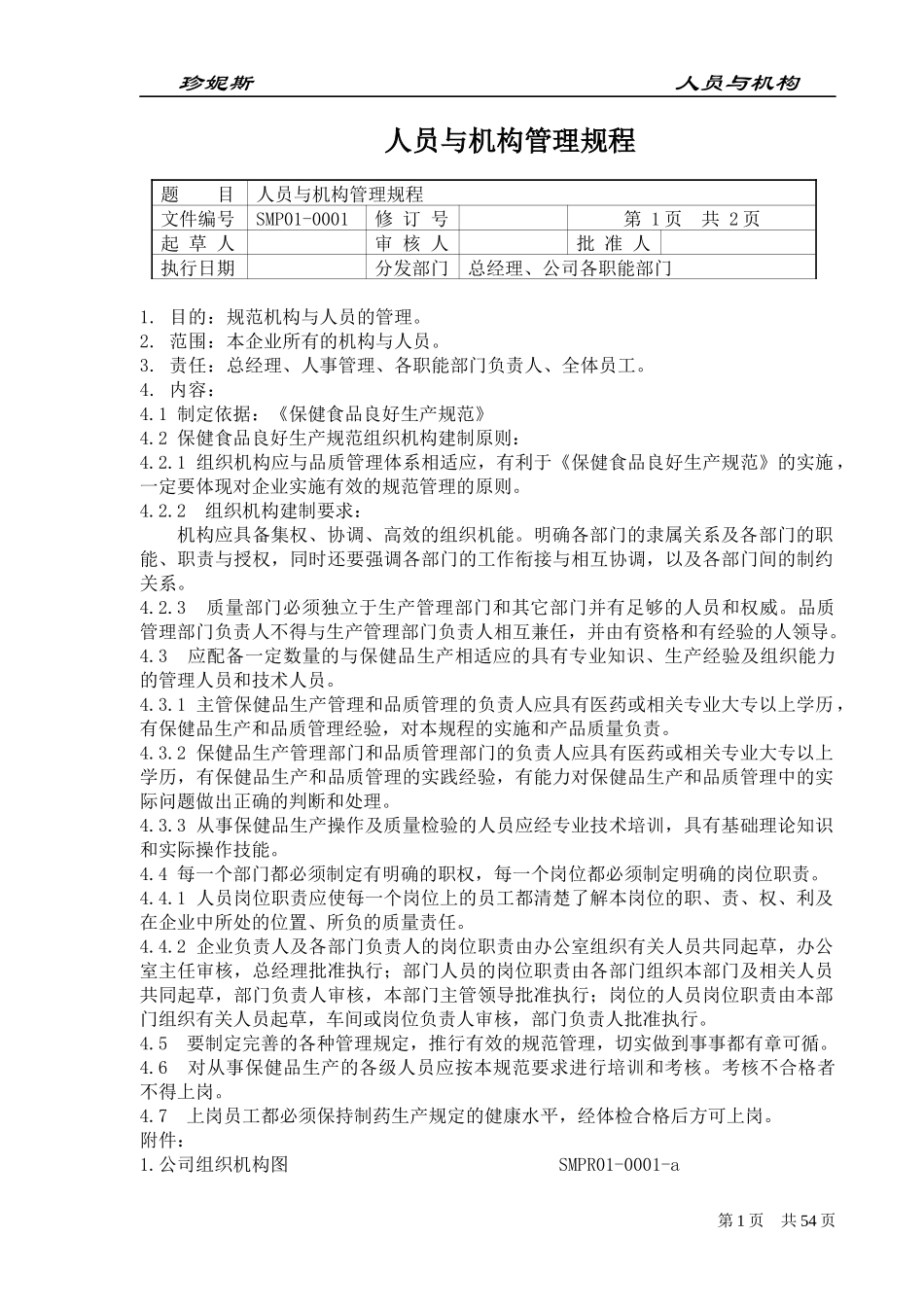 某公司人员与机构管理规程_第1页