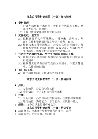 某公司资料管理员资质要求