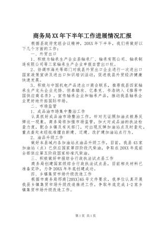商务局下半年工作进展情况汇报
