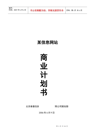 某信息网站商业计划书