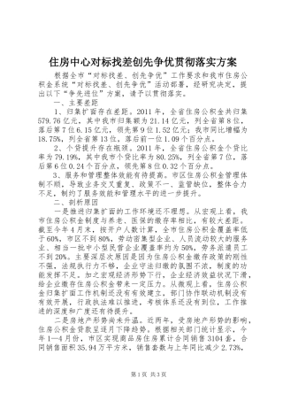 住房中心对标找差创先争优贯彻落实实施方案