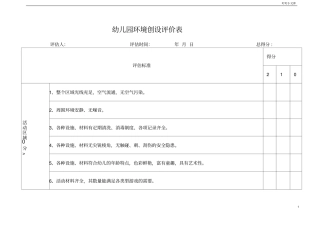 幼儿园环境创设评价表