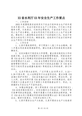省水利厅安全生产工作要点
