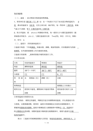 上海初中八年级物理热学-温度及温度计