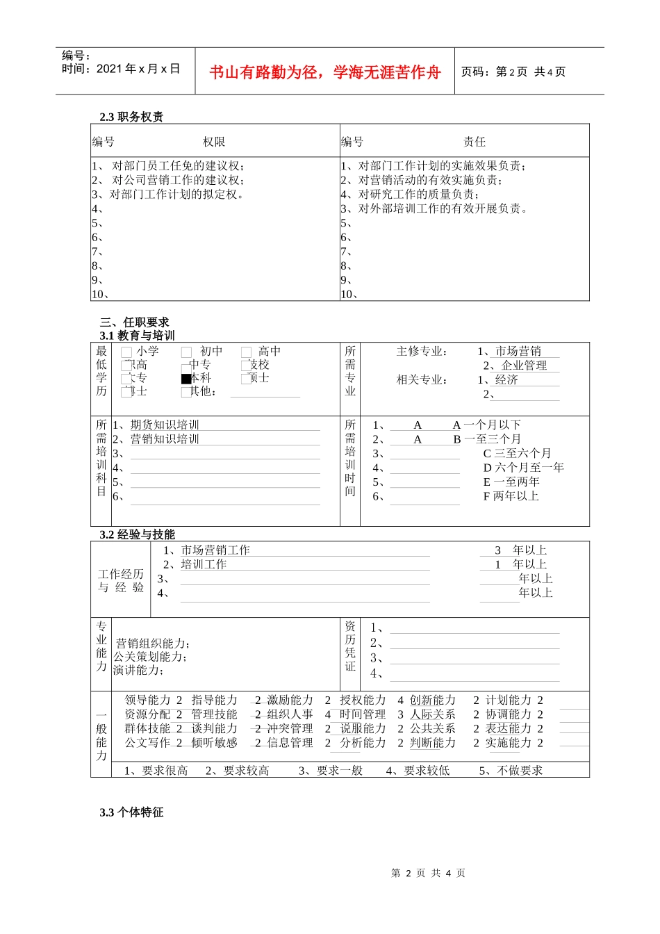 某公司总部业务发展部总经理职务说明书_第2页