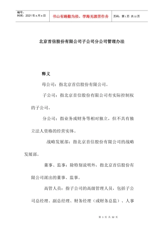 某公司的分公司管理制度