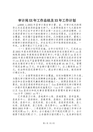 审计局工作总结及工作计划