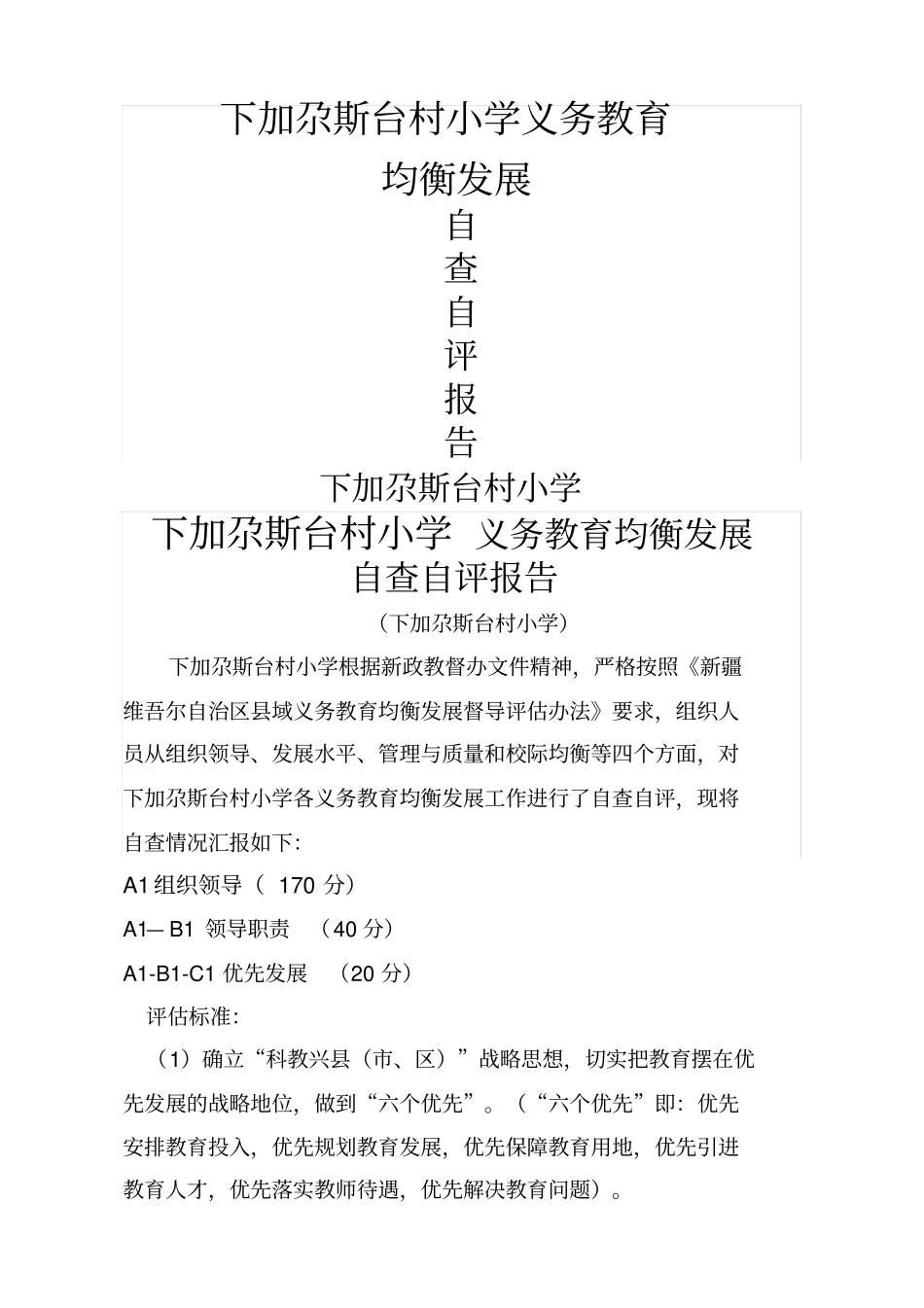 义务教育均衡发展自查自评报告_第1页