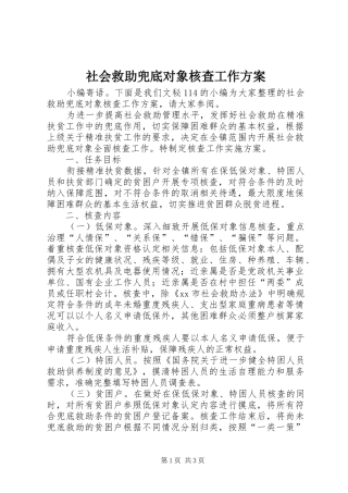 社会救助兜底对象核查工作实施方案