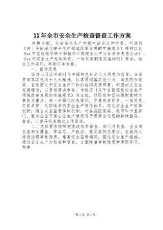 XX年全市安全生产检查督查工作实施方案