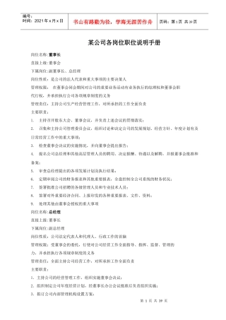 某公司各岗位职位说明手册