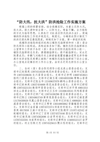 “防大汛，抗大洪”防洪抢险工作方案