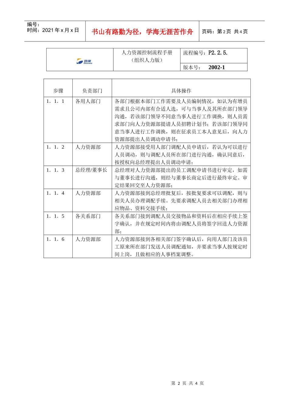 某公司员工调配流程_第2页