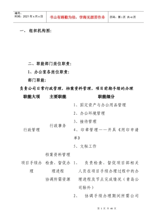 某公司管理各部门岗位职责