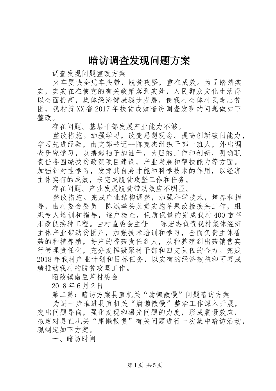 暗访调查发现问题实施方案_第1页