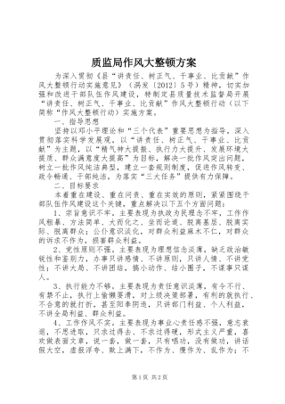 质监局作风大整顿实施方案