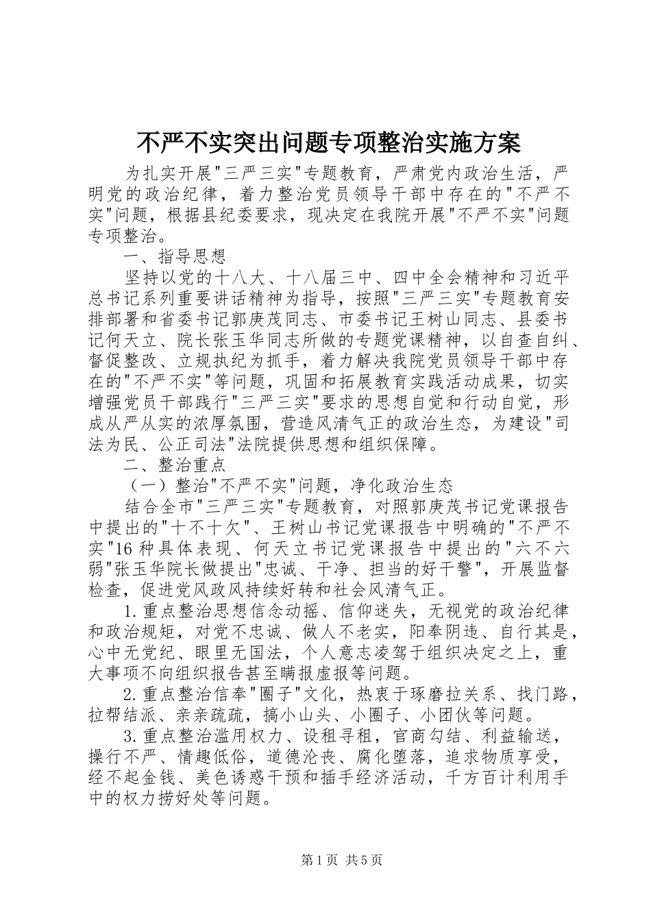 不严不实突出问题专项整治方案_第1页