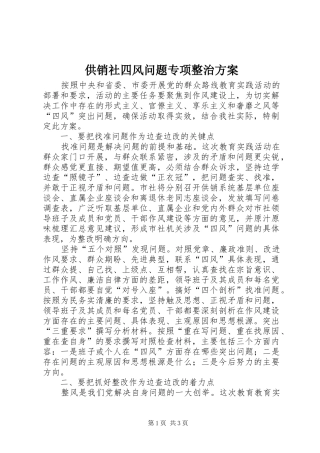 供销社四风问题专项整治实施方案