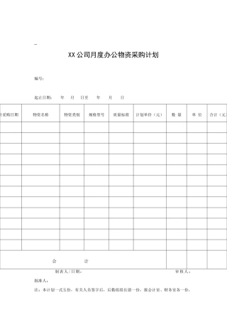 某公司月度办公物资采购计划表