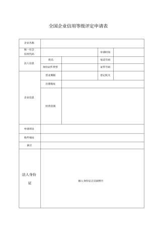 全国企业信用等级评定申请表
