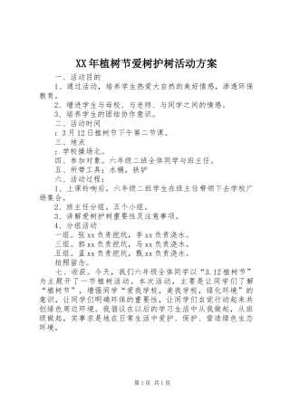 XX年植树节爱树护树活动实施方案