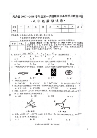 安徽省芜湖市无为县八年级数学上学期期末考试试题(扫描版)新人教版