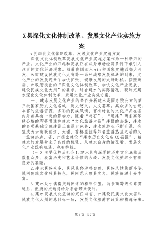 X县深化文化体制改革、发展文化产业方案