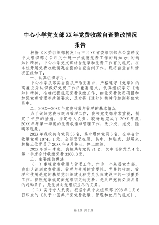 中心小学党支部党费收缴自查整改情况报告
