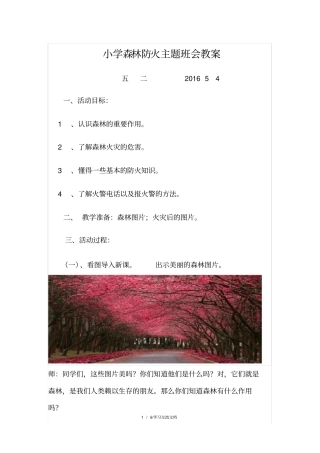 小学森林防火主题班会教案