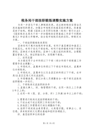 税务局干部挂职锻炼调整方案