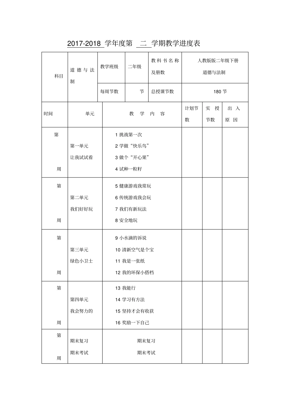 (完整版)人教版二年级下册道德与法治教案_第2页