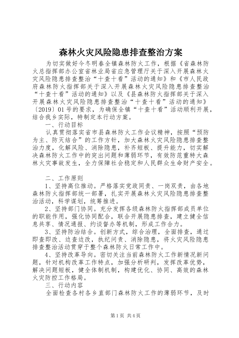 森林火灾风险隐患排查整治实施方案_第1页