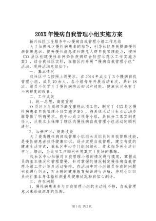 XX年慢病自我管理小组方案 ()